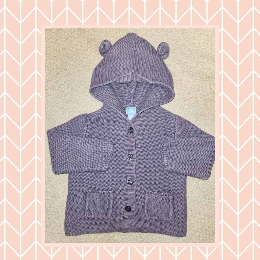 Gap Lavender Button Up Knitted, Hoodie Jacket, Size 18-24.